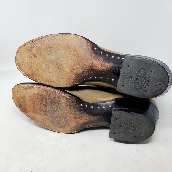 Sanders Boots Men 9.5 E WIDE Two Tone Brown Leather Retro Cowboy Western Vintage - Picture 11 of 16